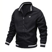 Black jacket with white accents on a white background