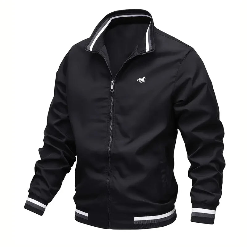 Black jacket with white accents on a white background