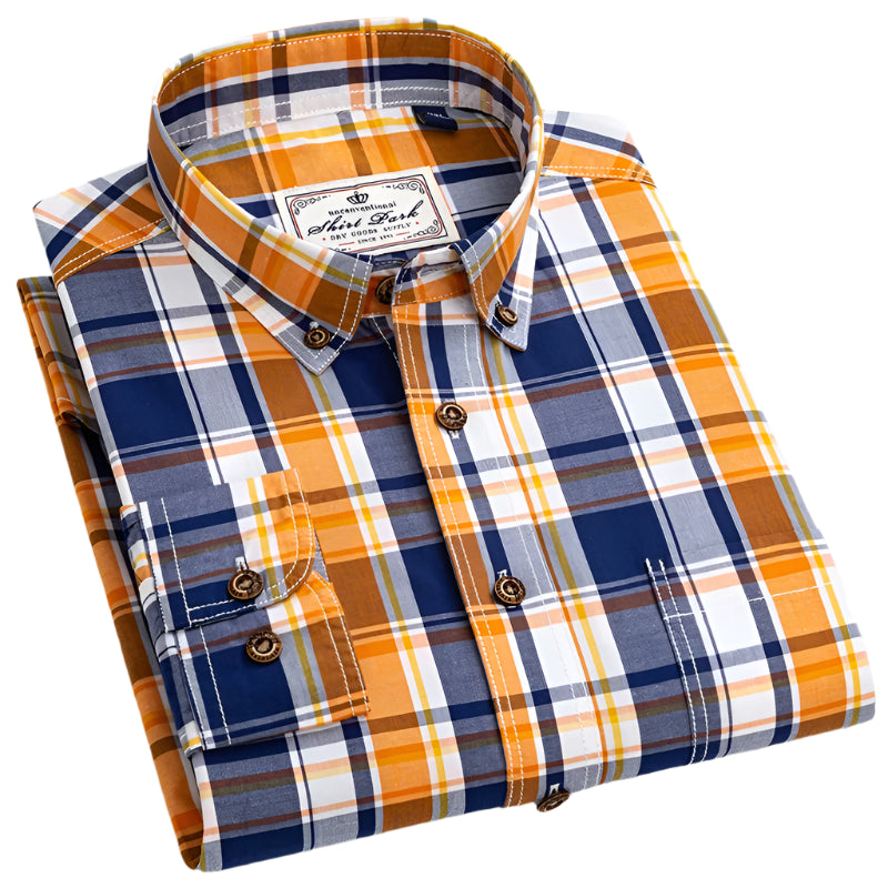 100% Cotton Slim Fit Plaid Shirt – Formal Long-Sleeve Office Casual Shirt for Men