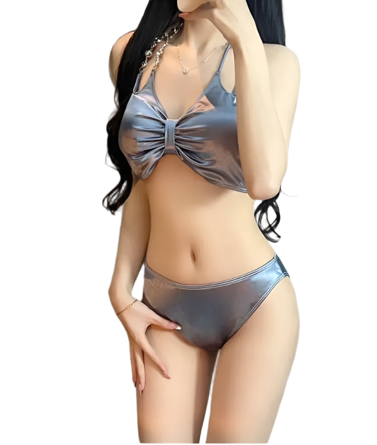 Women's Sexy Bikini: 3PC Silver Gray Sports Style Swimsuit