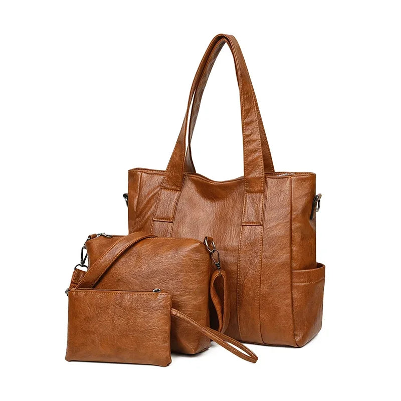 3-Piece Women's PU Leather Shoulder Crossbody Handbags Set