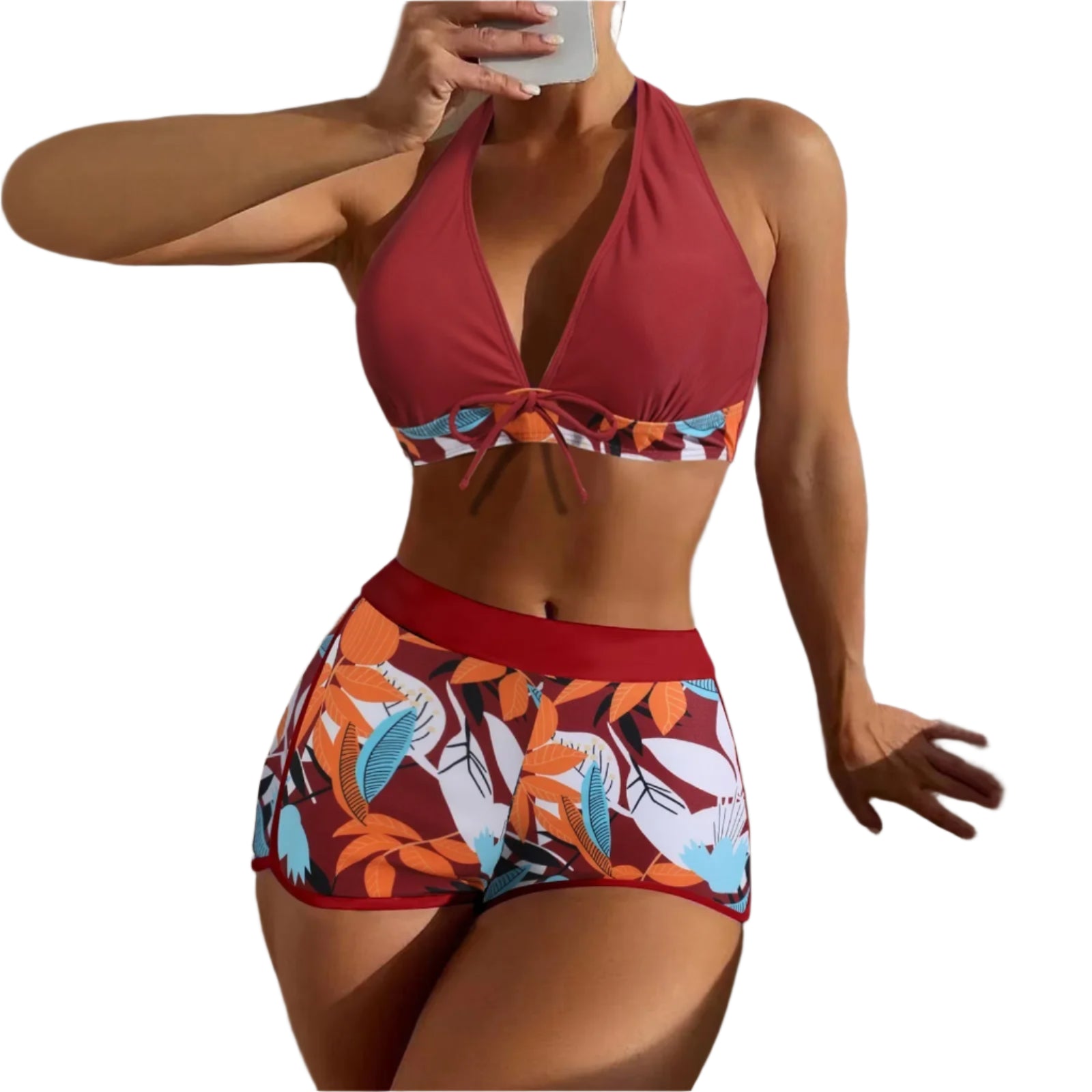 High Waist Plant Print Bikini Set – 2-Piece Swimwear for Women