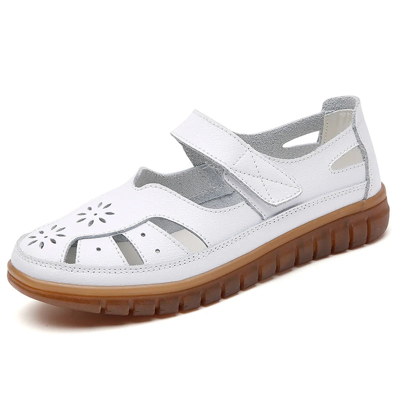 Women's Breathable Leather Sandals: Non-Slip Casual Roman Style