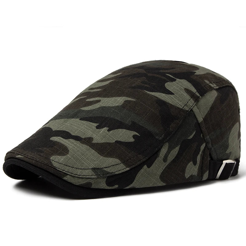 Men’s Camouflage Cotton Linen Beret – Adjustable Lightweight Sun Cap