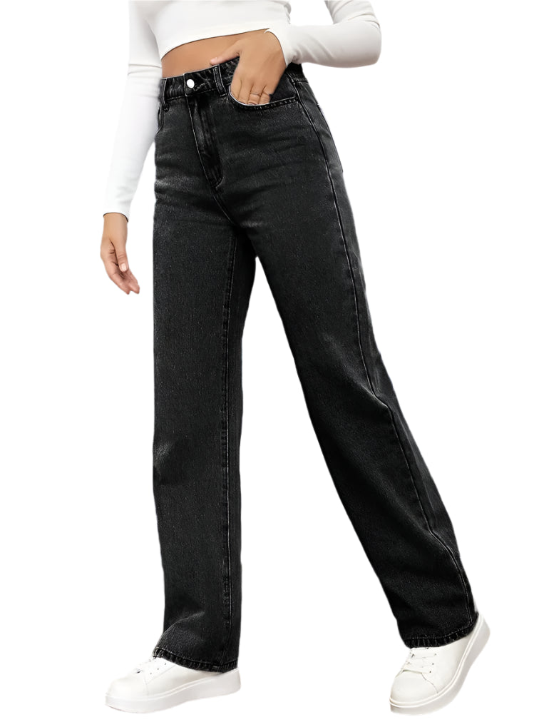 Women's Y2K Loose Straight Jeans - High Waist Ankle Length Denim-Look