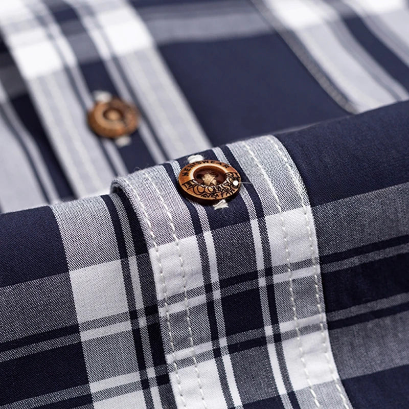 100% Cotton Slim Fit Plaid Shirt – Formal Long-Sleeve Office Casual Shirt for Men