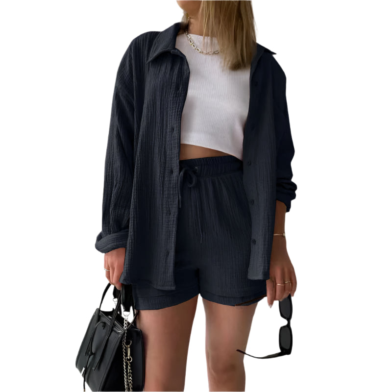 Women's Casual Shirt & Shorts Suit - Full Sleeve Spring/Summer Set