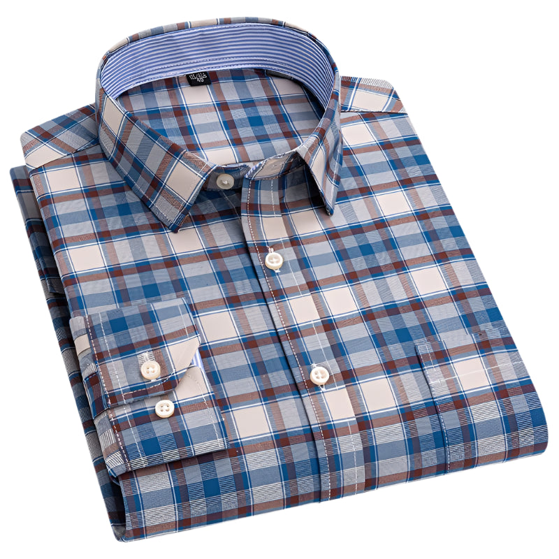 Men’s 100% Cotton Plaid Oxford Shirt – Smart Casual Plus Size 7XL