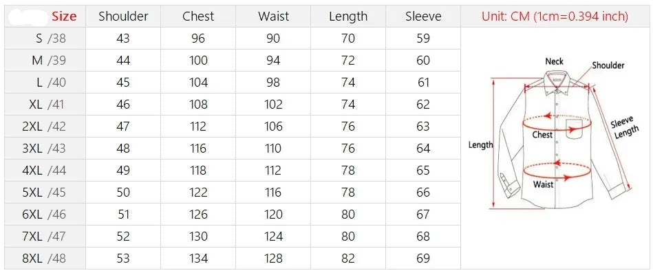 Men’s 100% Cotton Plaid Oxford Shirt – Smart Casual Plus Size 7XL Chart