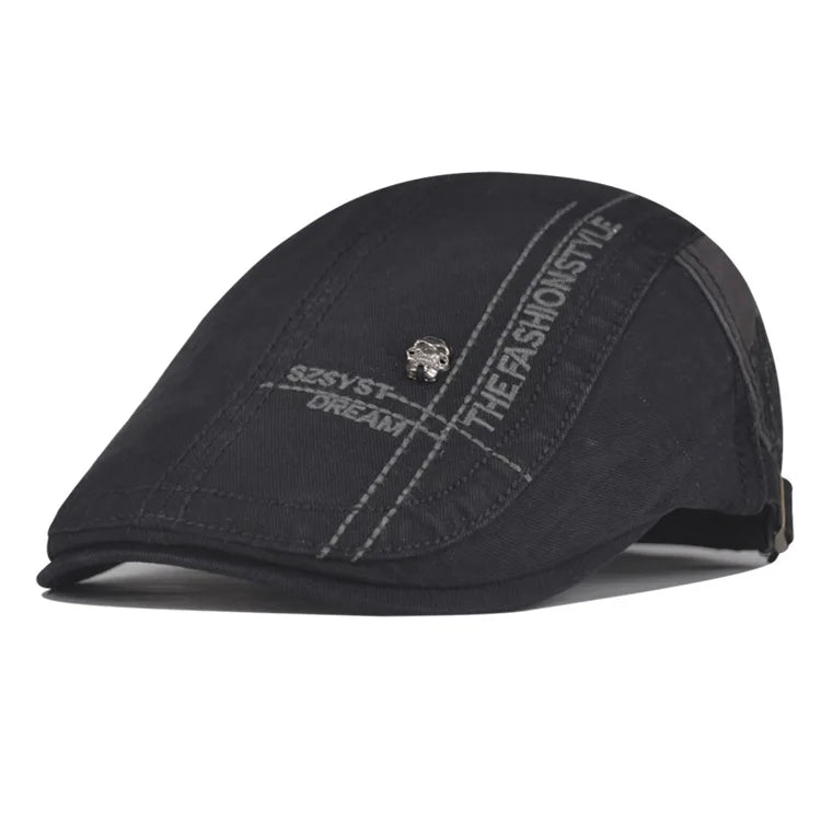 Summer Cotton Newsboy Cap - Casual Peaked Beret with Letter Detail