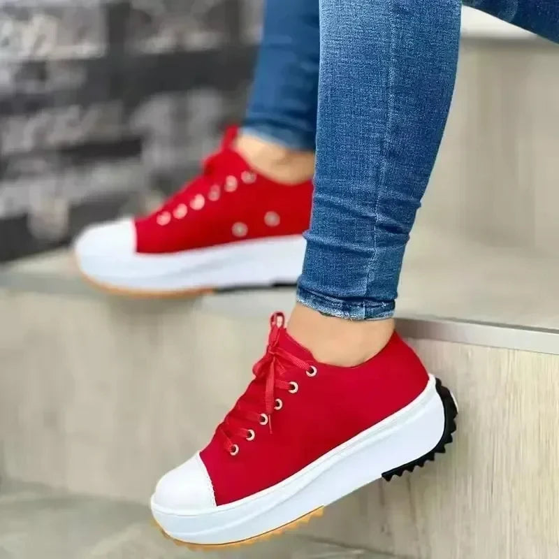Women’s White Canvas Platform Sneakers – Casual Fashion Tennis Shoes
