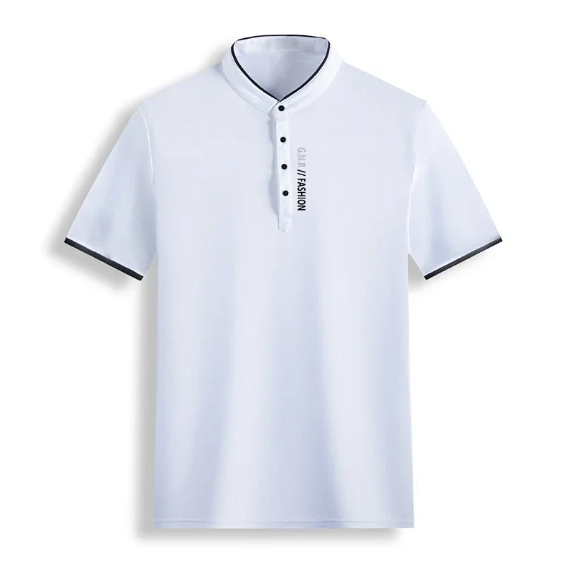 Men’s Stand-Up Collar Solid Color T-Shirt – Breathable Summer Casual Top