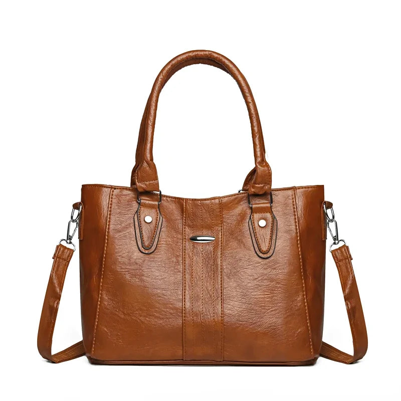 Vintage Soft Leather Handbag – Large Capacity Designer Shoulder Tote for Women