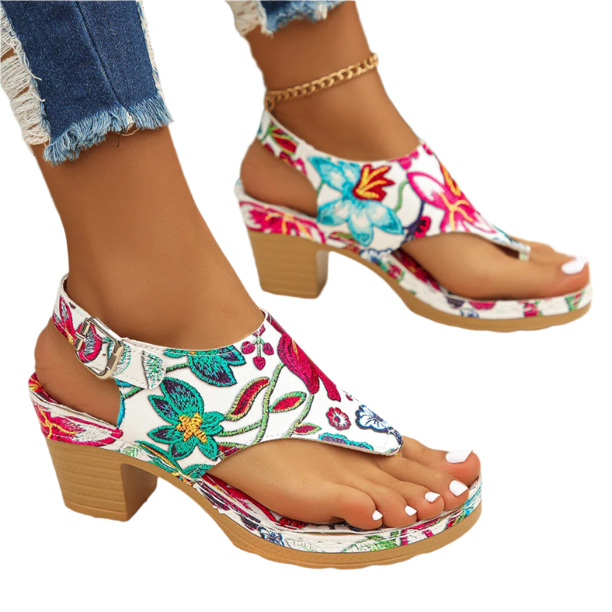 Fashion Chunky Heel Women’s Sandals – Mixed Color Open Toe Summer