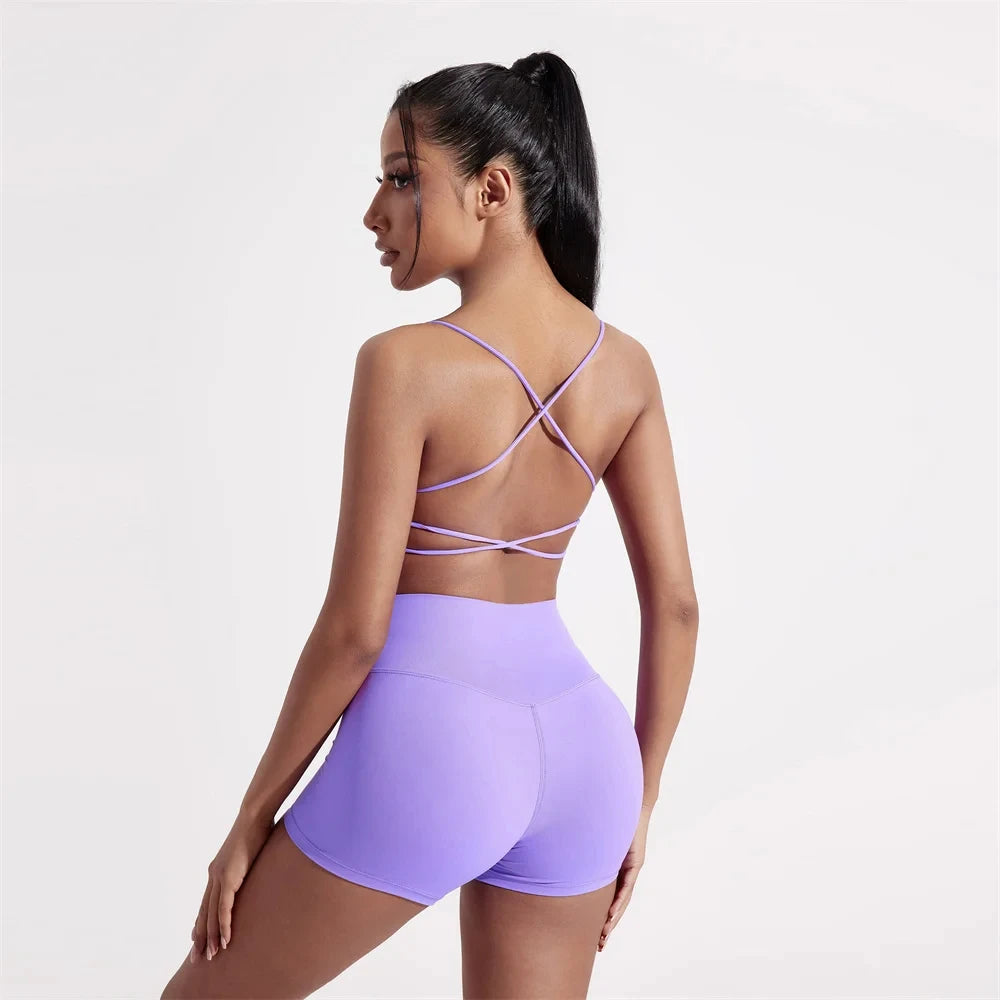 Women's Cross Back Sports Bra: Solid Color Fitness Top for Yoga