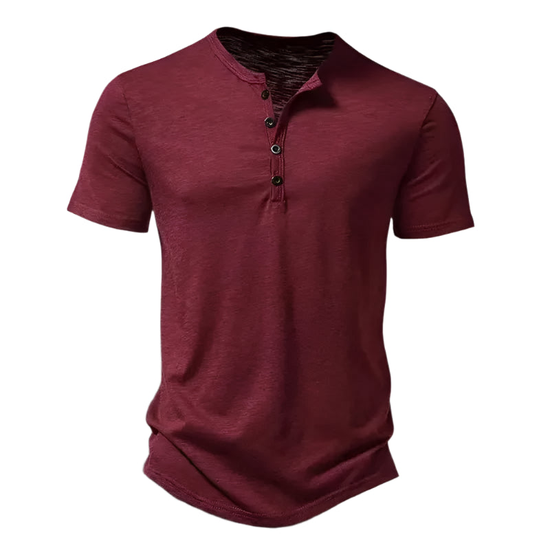 Men’s Henley Slub Cotton T-Shirt – Casual Solid Color Summer Streetwear