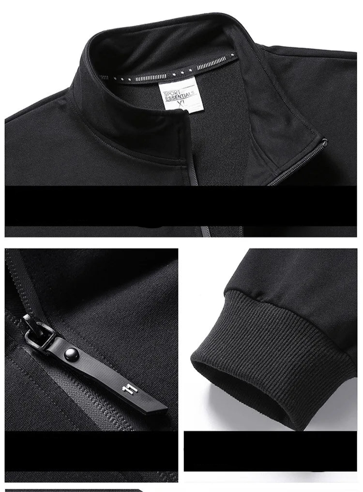 Black jacket with collar and zipper details on a white background