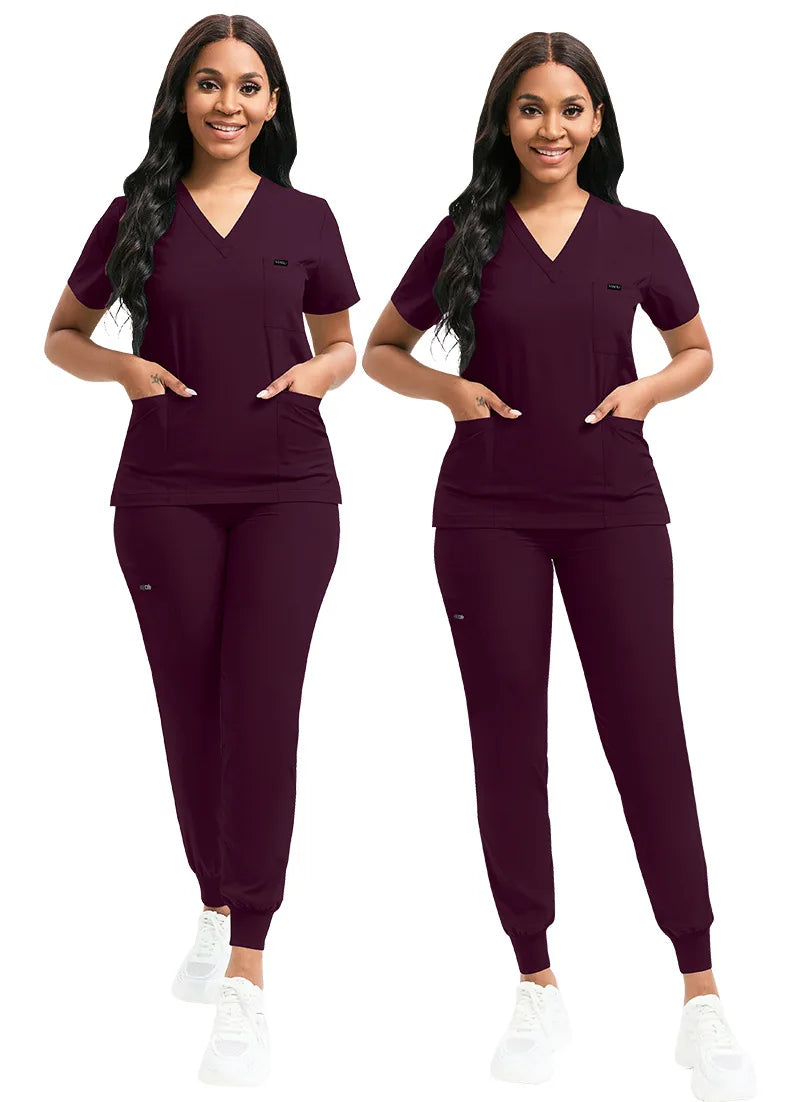 Multicolor Unisex Medical Scrubs Set - Short Sleeve V-Neck Workwear