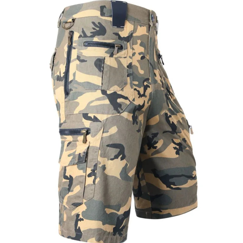 LANE JT Men's Cotton Tactical Shorts – Multi-Pocket, Loose Fit, Knee-Length