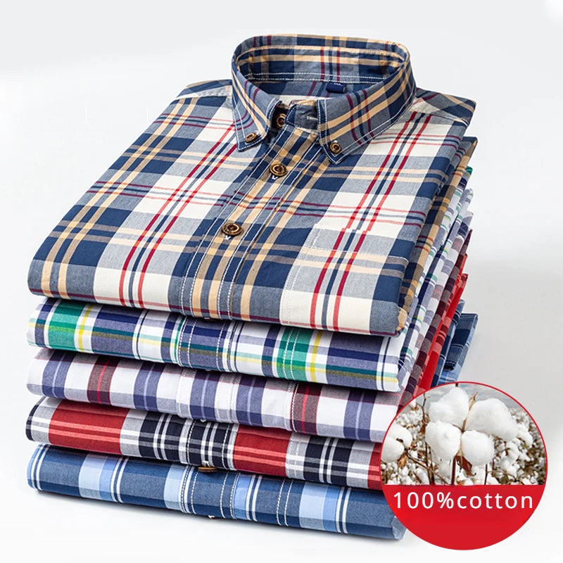 100% Cotton Slim Fit Plaid Shirt – Formal Long-Sleeve Office Casual Shirt for Men