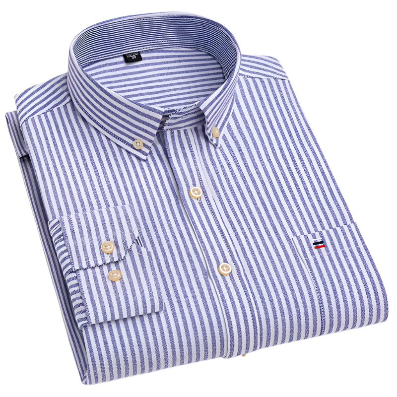 Men’s 100% Cotton Plaid Oxford Shirt – Smart Casual Plus Size 7XL