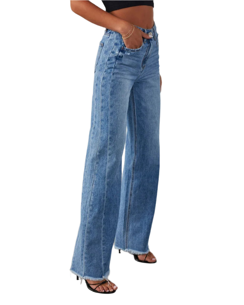 Women’s Straight Floor-Length High Waist Spliced Jeans