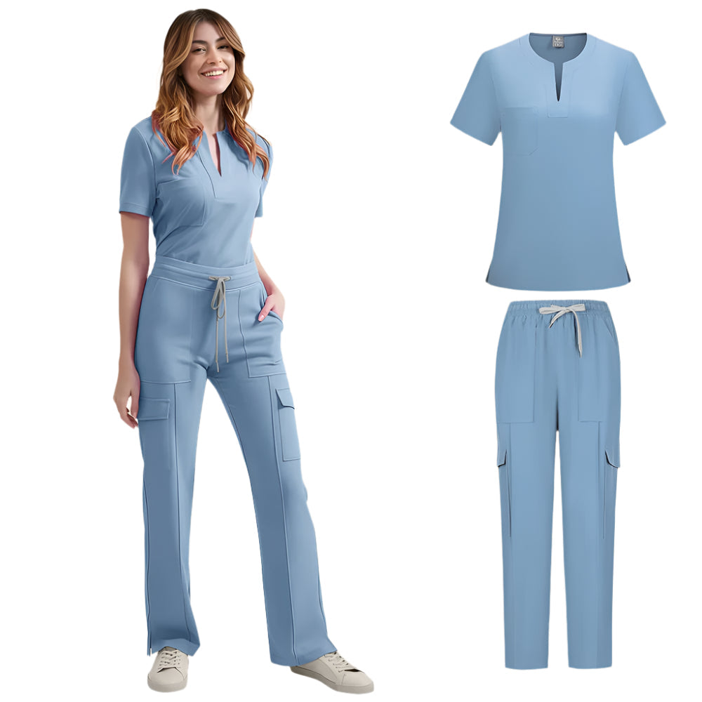 Women's Medical Scrubs Uniform Set - Pocket Top & Pants for Work