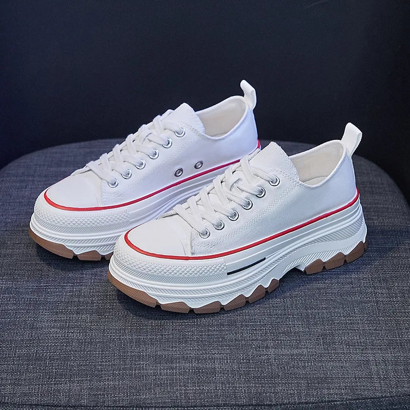 Korean Women’s Canvas Sneakers – Thick Bottom Casual Fashion Shoes