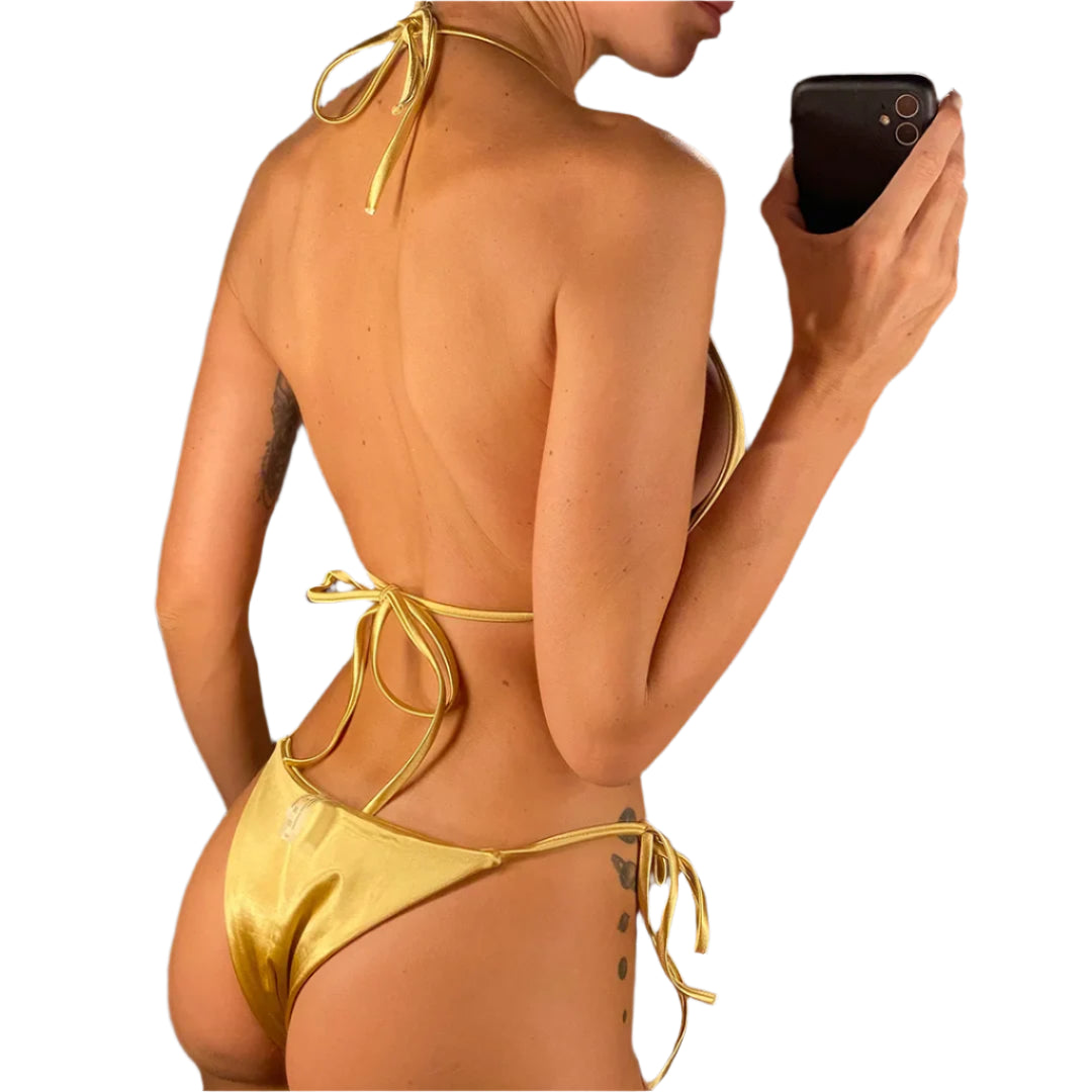 Stunning Sexy Halter Bikini: Satin-Feel Brazilian Swimsuit Two-Piece