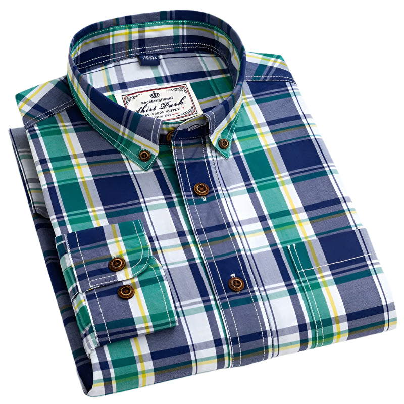 100% Cotton Slim Fit Plaid Shirt – Formal Long-Sleeve Office Casual Shirt for Men