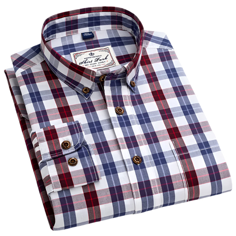 100% Cotton Slim Fit Plaid Shirt – Formal Long-Sleeve Office Casual Shirt for Men