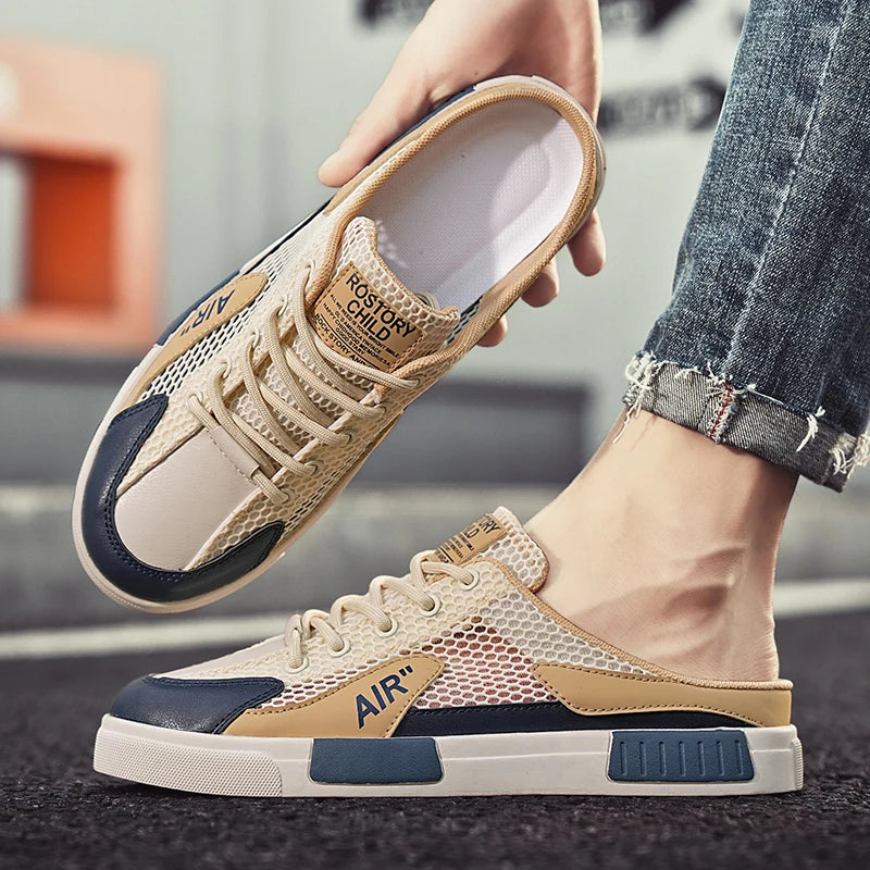 Men's Mesh Slip-On Canvas Mules - Summer Casual Trendy Shoes