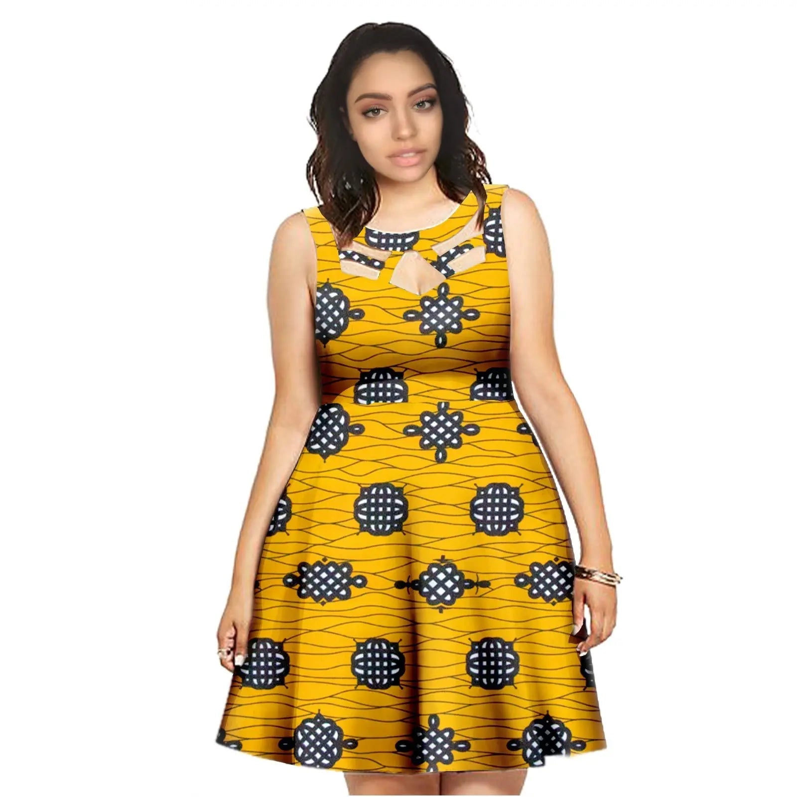 African Sleeveless Plus Size Midi Dress – Elegant Party Wear