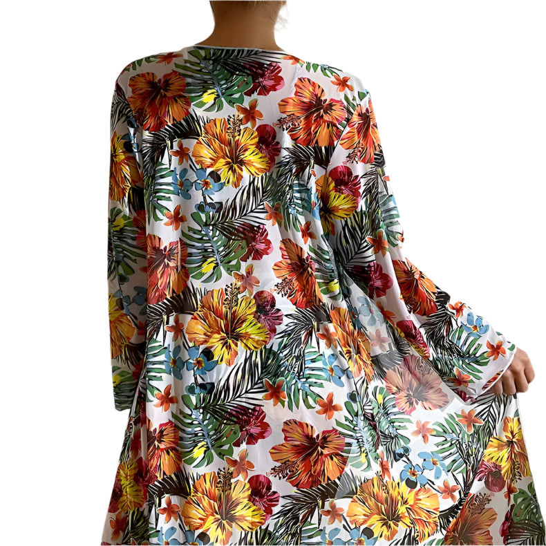 Women's 3PC Floral Swimsuit - LS Blouse, Wireless Bra & High Waist