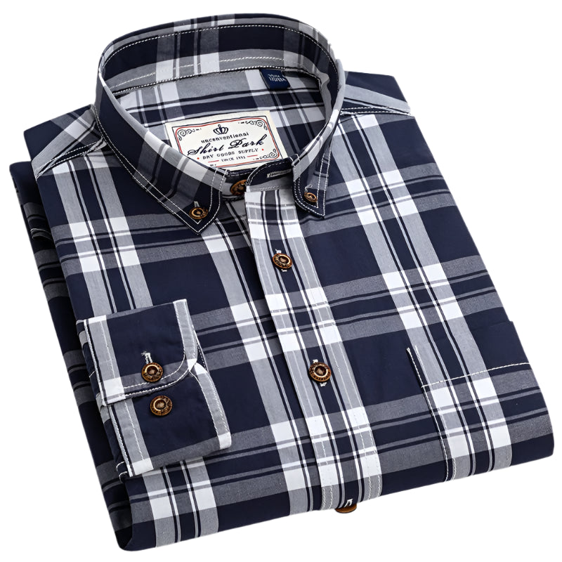 100% Cotton Slim Fit Plaid Shirt – Formal Long-Sleeve Office Casual Shirt for Men