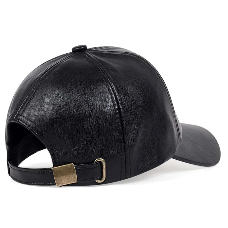 Unisex Faux Leather Baseball Cap – Adjustable, Casual, Sun Protection