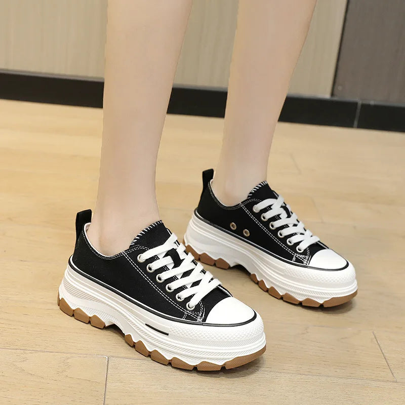 Korean Women’s Canvas Sneakers – Thick Bottom Casual Fashion Shoes