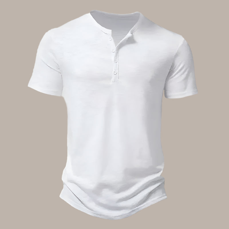 Men’s Henley Slub Cotton T-Shirt – Casual Solid Color Summer Streetwear