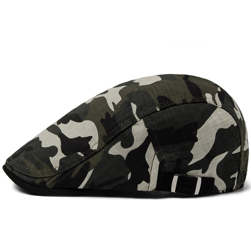 Men’s Camouflage Cotton Linen Beret – Adjustable Lightweight Sun Cap