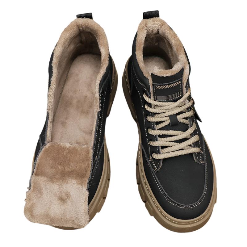 Men's Fur-Lined Winter Sneakers – Warm Leather Outdoor Casual Snow Boots - JVMCL