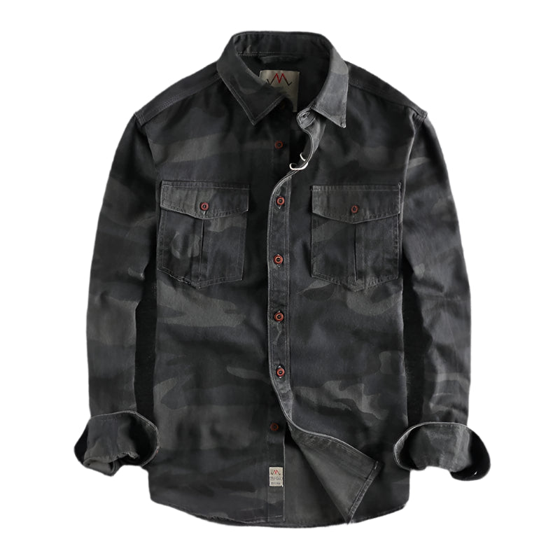Men's Military Camo Shirt: Multi-Pocket Cargo Blouse Vintage Loose