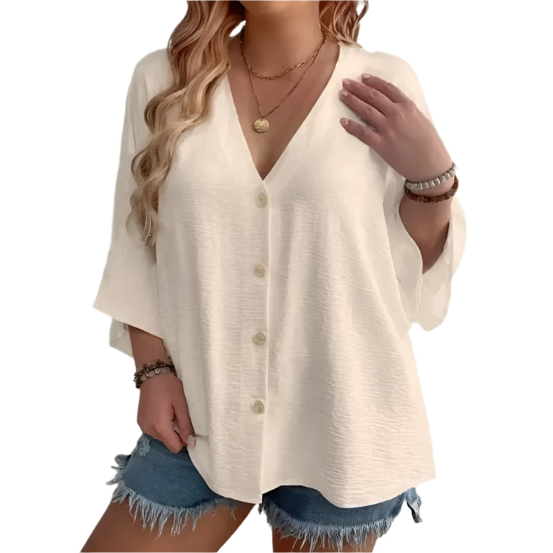 Plus Size Women's V-Neck T-Shirt - Breathable Spring/Summer Casual