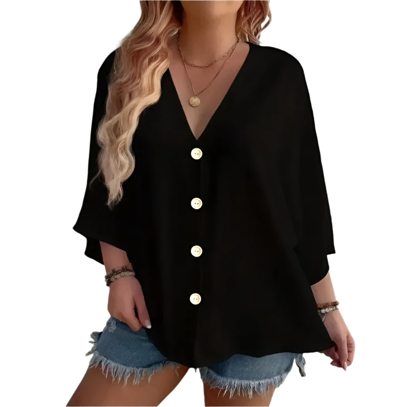 Plus Size Women's V-Neck T-Shirt - Breathable Spring/Summer Casual