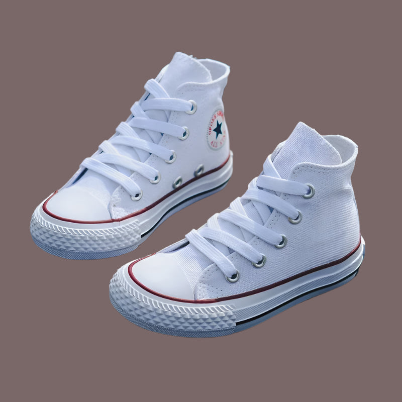 Kids’ Fashion High-Top Canvas Sneakers – Unisex School & Sports Shoes