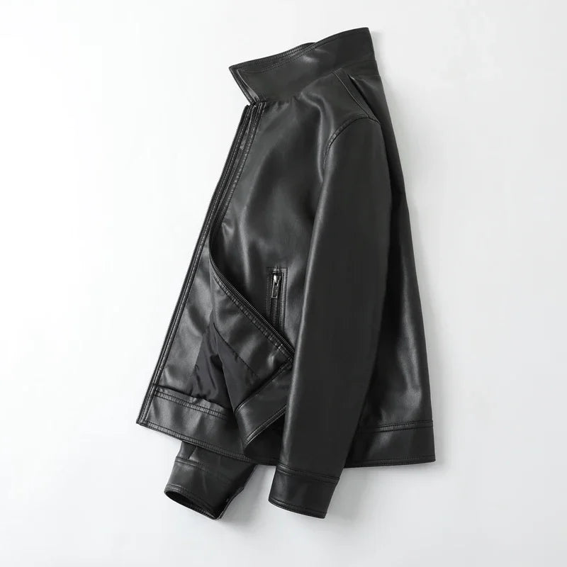 Men's Bomber Leather Jacket: Anti-Wind Lapel, Slim Fit Autumn Coat