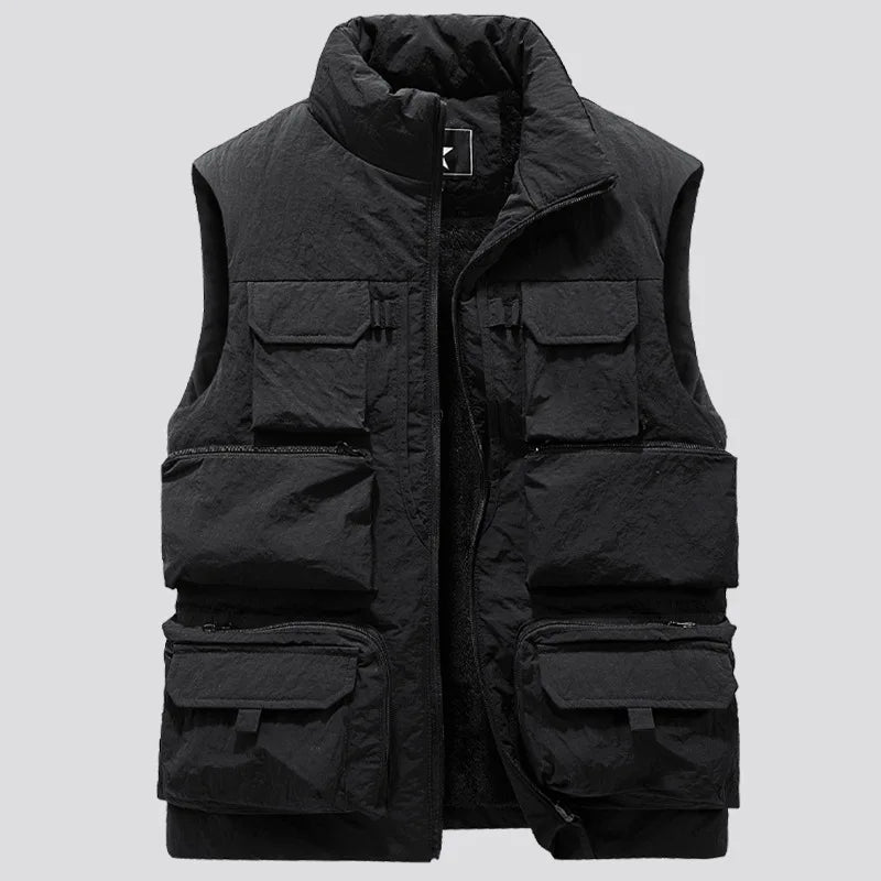 Men's Winter Fleece Tactical Cargo Vest – Thick Warm Work Waistcoat