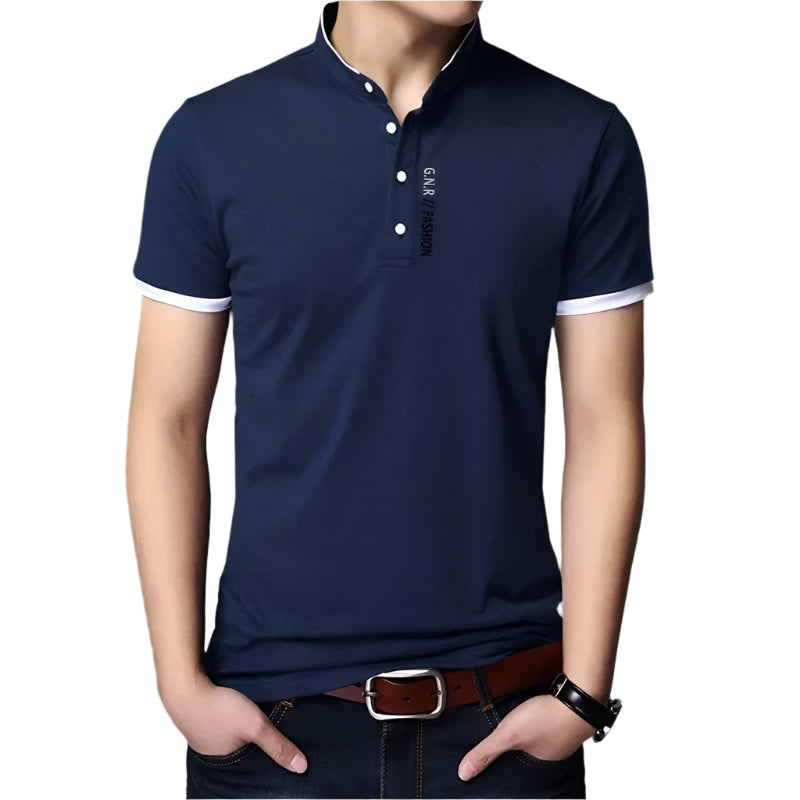 Men’s Stand-Up Collar Solid Color T-Shirt – Breathable Summer Casual Top