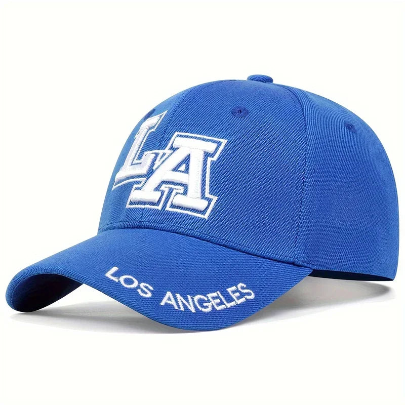 Blue cap with 'LA' and 'Los Angeles' text on a white background