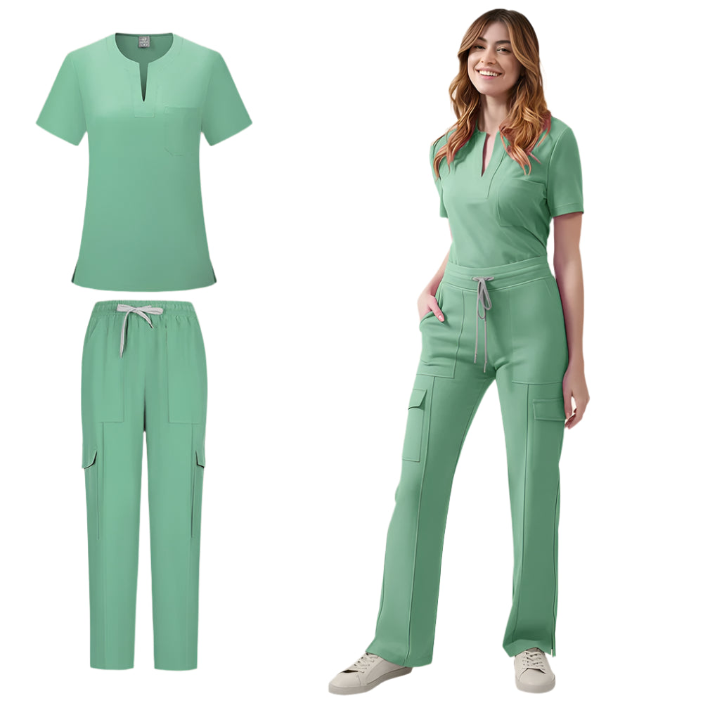 Women's Medical Scrubs Uniform Set - Pocket Top & Pants for Work