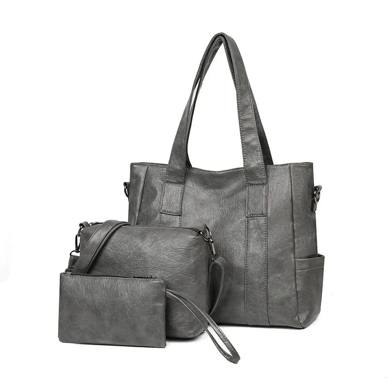 3-Piece Women's PU Leather Shoulder Crossbody Handbags Set